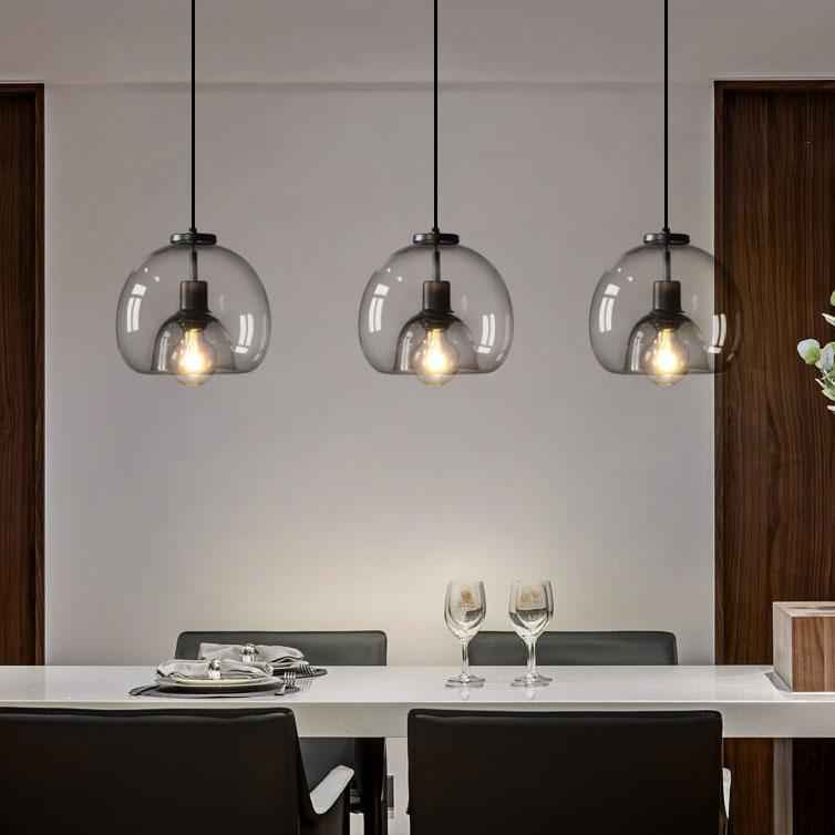 Elegant Smoke Gray Hand-Blown Glass Dome Pendant Light - 1-Light Design