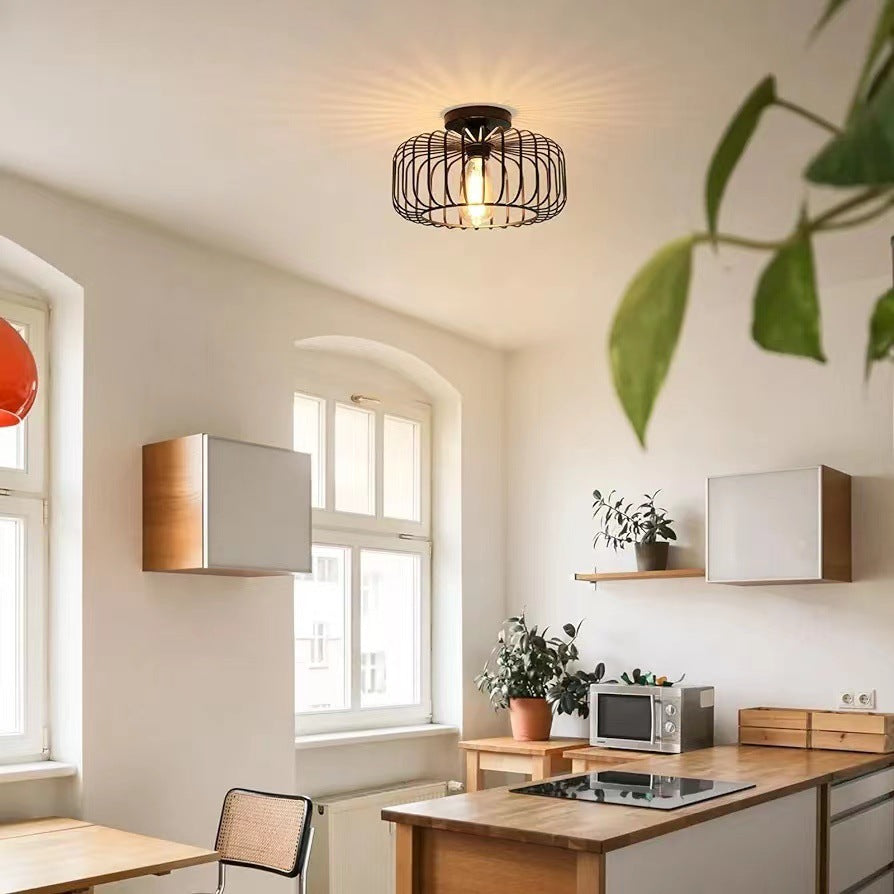 Nerassa - Modern Industrial Birdcage Ceiling Lamp Black