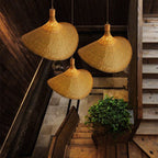 Bamboo Woven Straw Hat Pendant Light with Single Bulb