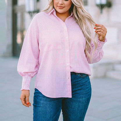 Comfortable Blouse for Women Striped Oversized Long-Sleeve