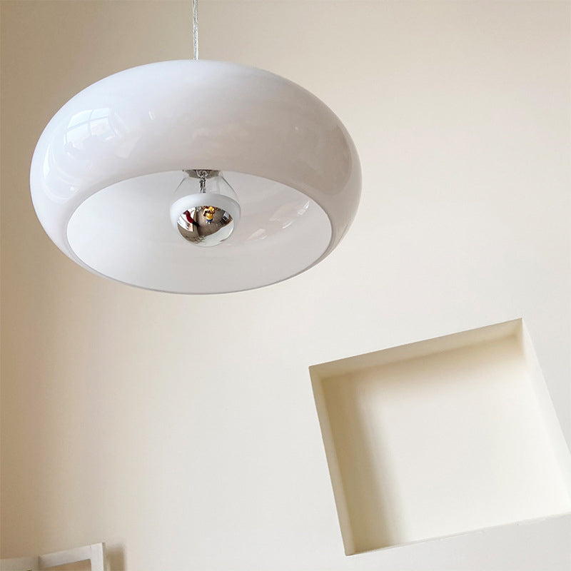Retro White and Orange Glass Dome Single Pendant Light
