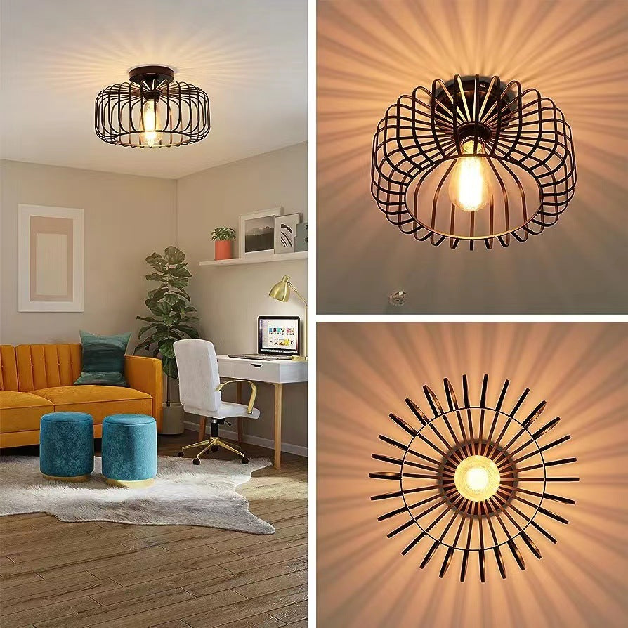 Nerassa - Modern Industrial Birdcage Ceiling Lamp Black