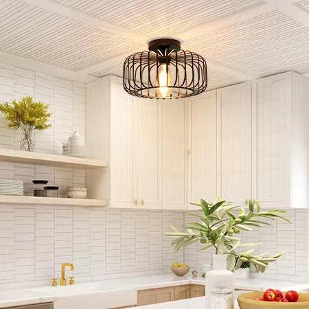 Nerassa - Modern Industrial Birdcage Ceiling Lamp Black