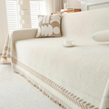 OasisTranquility: Sofa Cover Made of Chenille Cotton with Jacquard Pattern & Rustic Fringes – for Sofa & Living Room