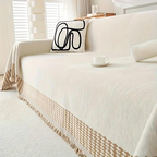 OasisTranquility: Sofa Cover Made of Chenille Cotton with Jacquard Pattern & Rustic Fringes – for Sofa & Living Room