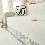 OasisTranquility: Sofa Cover Made of Chenille Cotton with Jacquard Pattern & Rustic Fringes – for Sofa & Living Room