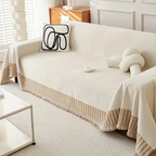 OasisTranquility: Sofa Cover Made of Chenille Cotton with Jacquard Pattern & Rustic Fringes – for Sofa & Living Room