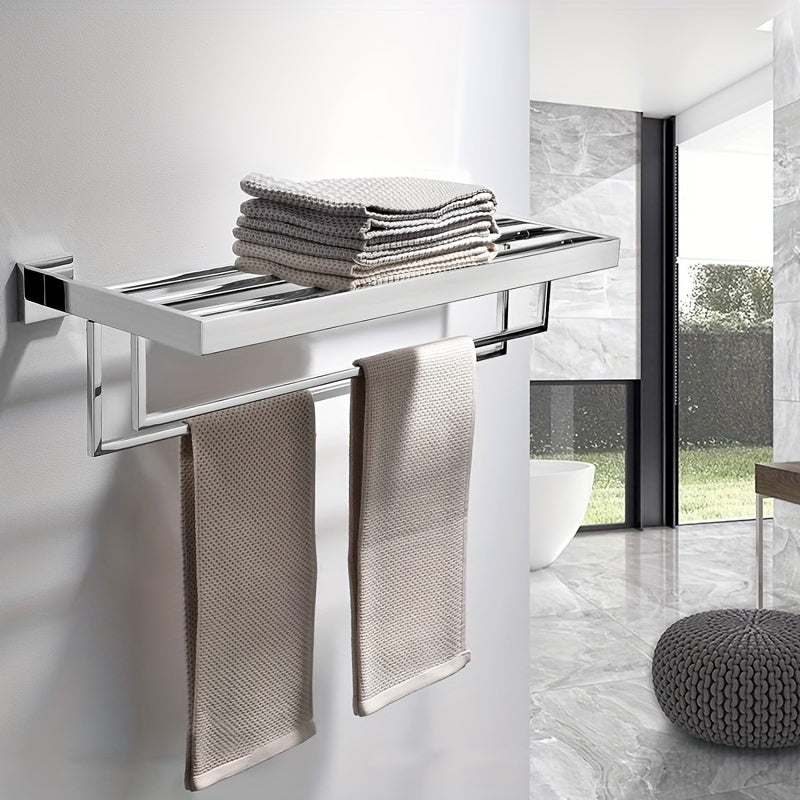 UpperShelf: Towel Holder for the Bathroom – Multifunctional, Wall-Mounted Metal Stand with Shelf, Decorative and Space-Saving