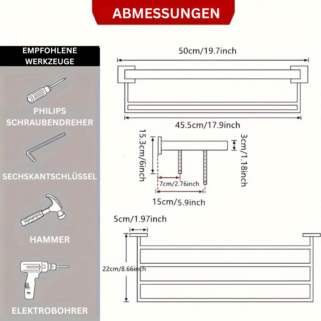 UpperShelf: Towel Holder for the Bathroom – Multifunctional, Wall-Mounted Metal Stand with Shelf, Decorative and Space-Saving