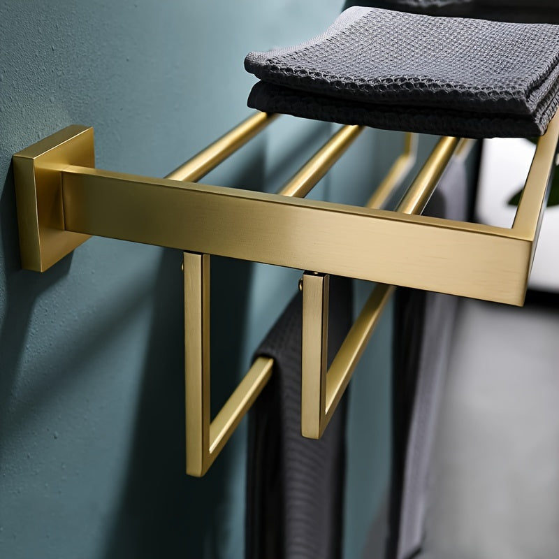 UpperShelf: Towel Holder for the Bathroom – Multifunctional, Wall-Mounted Metal Stand with Shelf, Decorative and Space-Saving