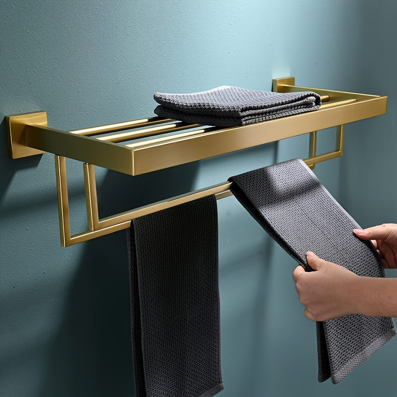 UpperShelf: Towel Holder for the Bathroom – Multifunctional, Wall-Mounted Metal Stand with Shelf, Decorative and Space-Saving