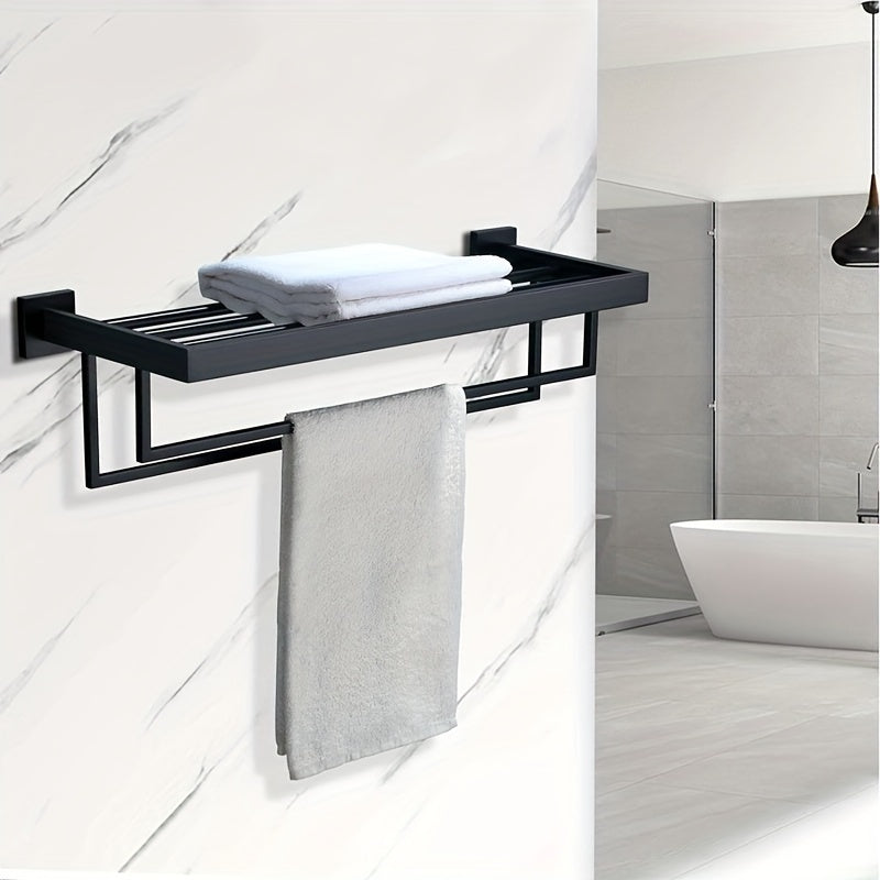 UpperShelf: Towel Holder for the Bathroom – Multifunctional, Wall-Mounted Metal Stand with Shelf, Decorative and Space-Saving