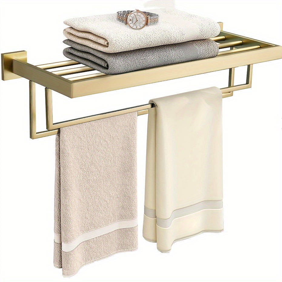UpperShelf: Towel Holder for the Bathroom – Multifunctional, Wall-Mounted Metal Stand with Shelf, Decorative and Space-Saving