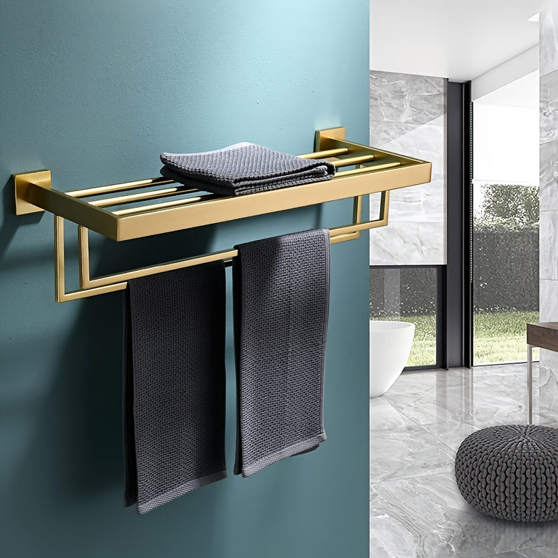 UpperShelf: Towel Holder for the Bathroom – Multifunctional, Wall-Mounted Metal Stand with Shelf, Decorative and Space-Saving