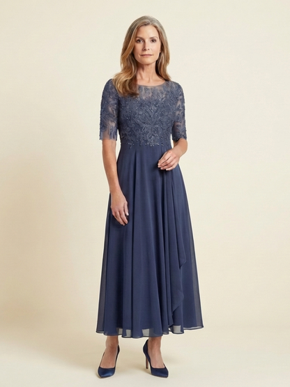 Elegant Lace Midi Dress for Women Three-Quarter Sleeve
