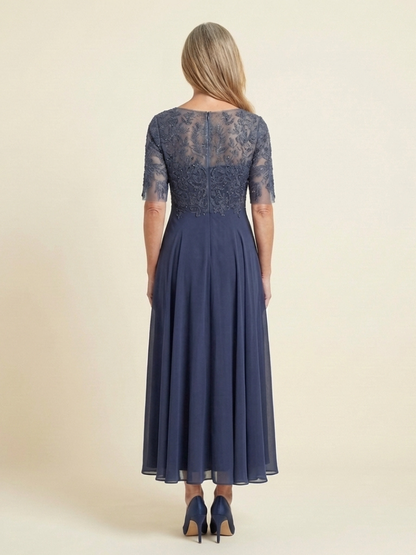 Elegant Lace Midi Dress for Women Three-Quarter Sleeve