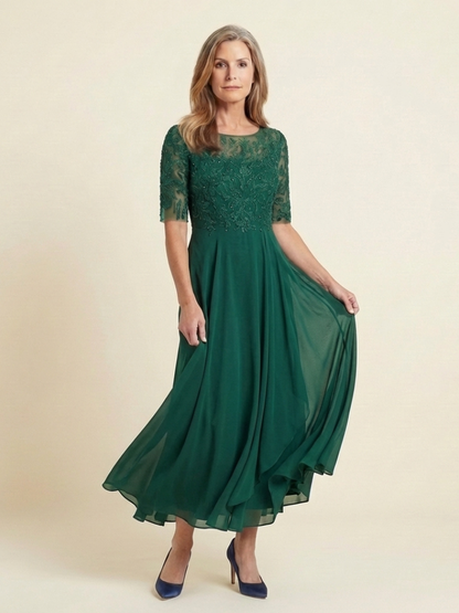 Elegant Lace Midi Dress for Women Three-Quarter Sleeve