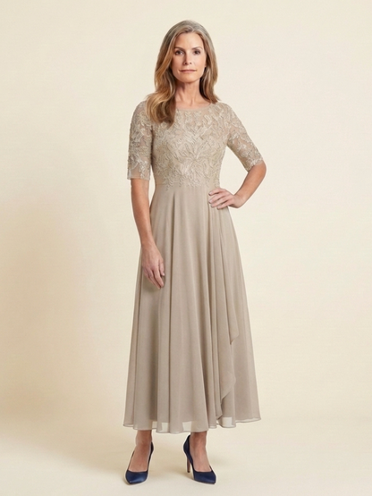 Elegant Lace Midi Dress for Women Three-Quarter Sleeve