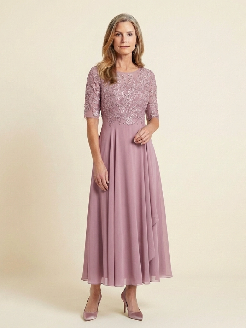 Elegant Lace Midi Dress for Women Three-Quarter Sleeve