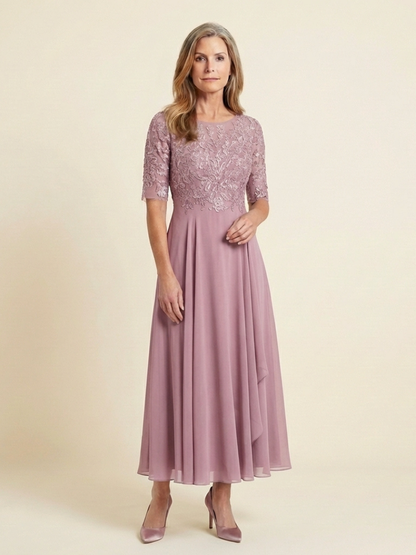 Elegant Lace Midi Dress for Women Three-Quarter Sleeve