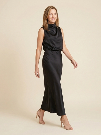 Elegant Satin High Neck Maxi Dress for Women