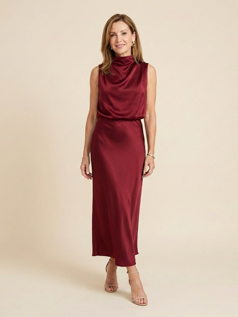 Elegant Satin High Neck Maxi Dress for Women