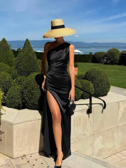 Elegant One-Shoulder Maxi Dress for Women High Slit