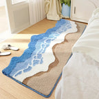 Ocean Waves Microfiber Bath Mat – Soft High-Pile Non-Slip Bathroom Mat with Anti-Slip Backing – Machine Washable and Quick Drying