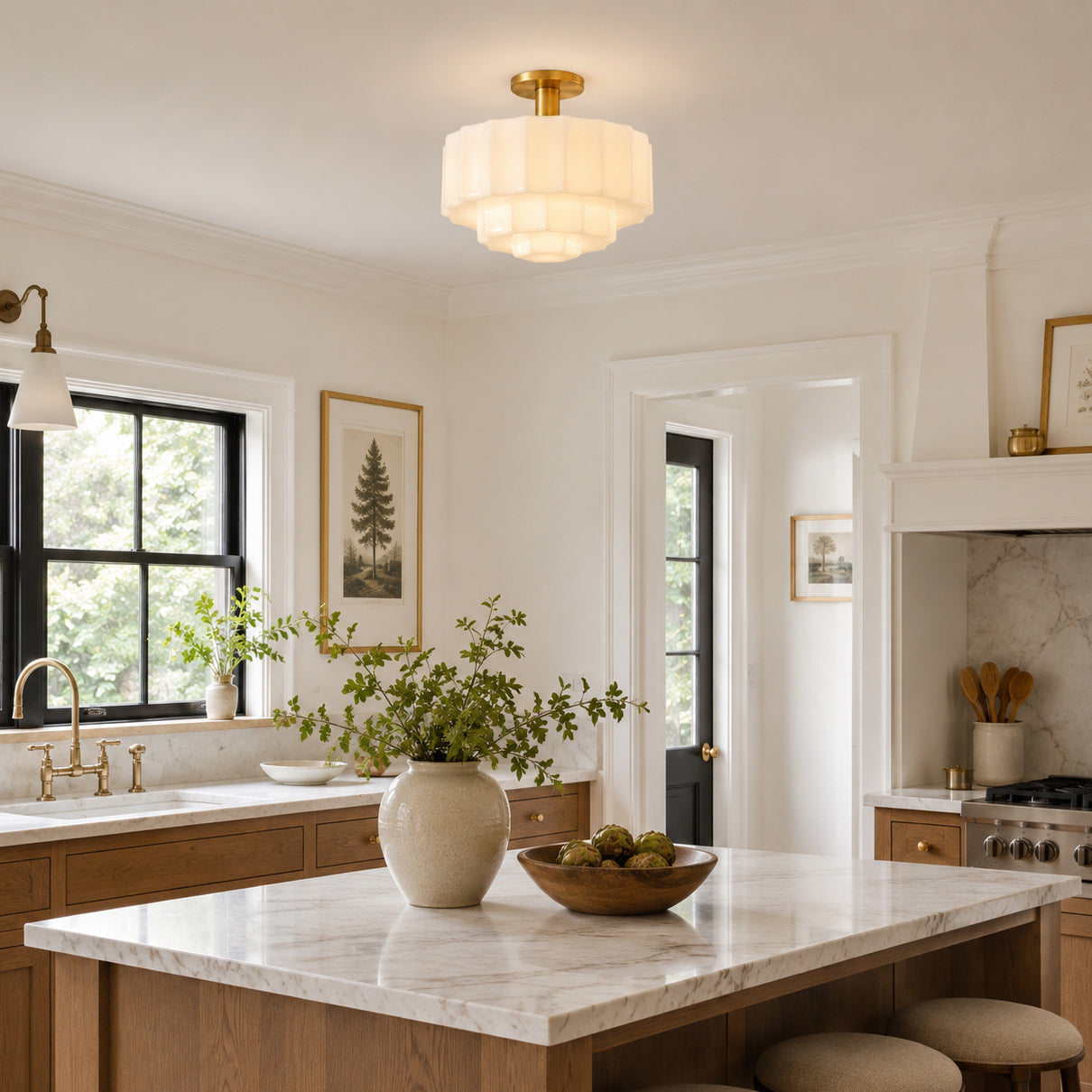 Octavia Tiered Opal Glass Semi-Flush Mount