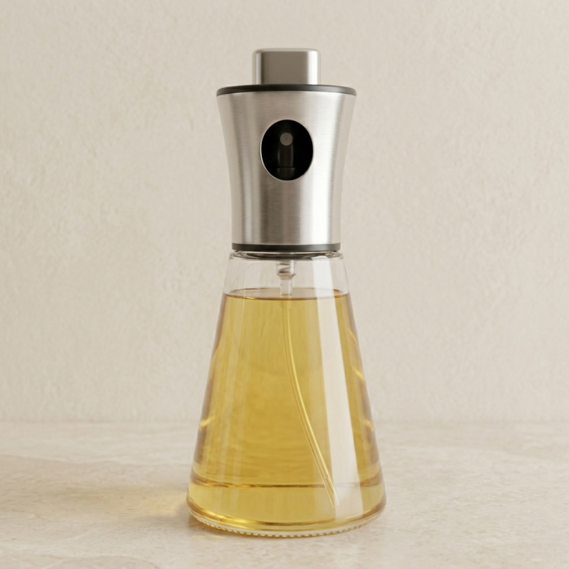 Cooking Oil Spray Bottle Glass Refillable Fine Mist Stainless Steel Dispenser