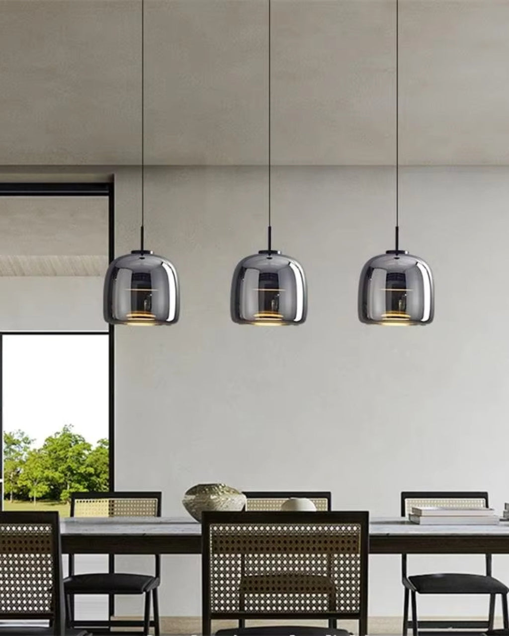 OmbraVetro: Designer Pendant Light made of Tinted Glass with Warm White LED Light – for Living Room & Dining Area