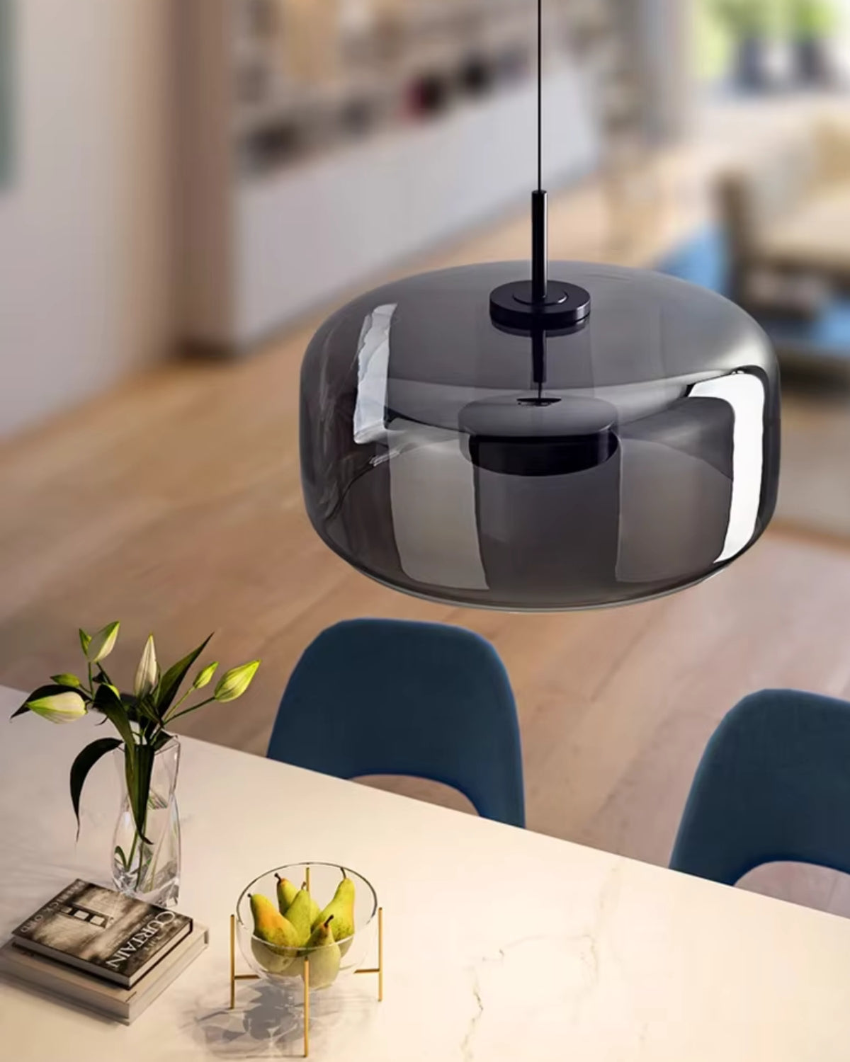 OmbraVetro: Designer Pendant Light made of Tinted Glass with Warm White LED Light – for Living Room & Dining Area