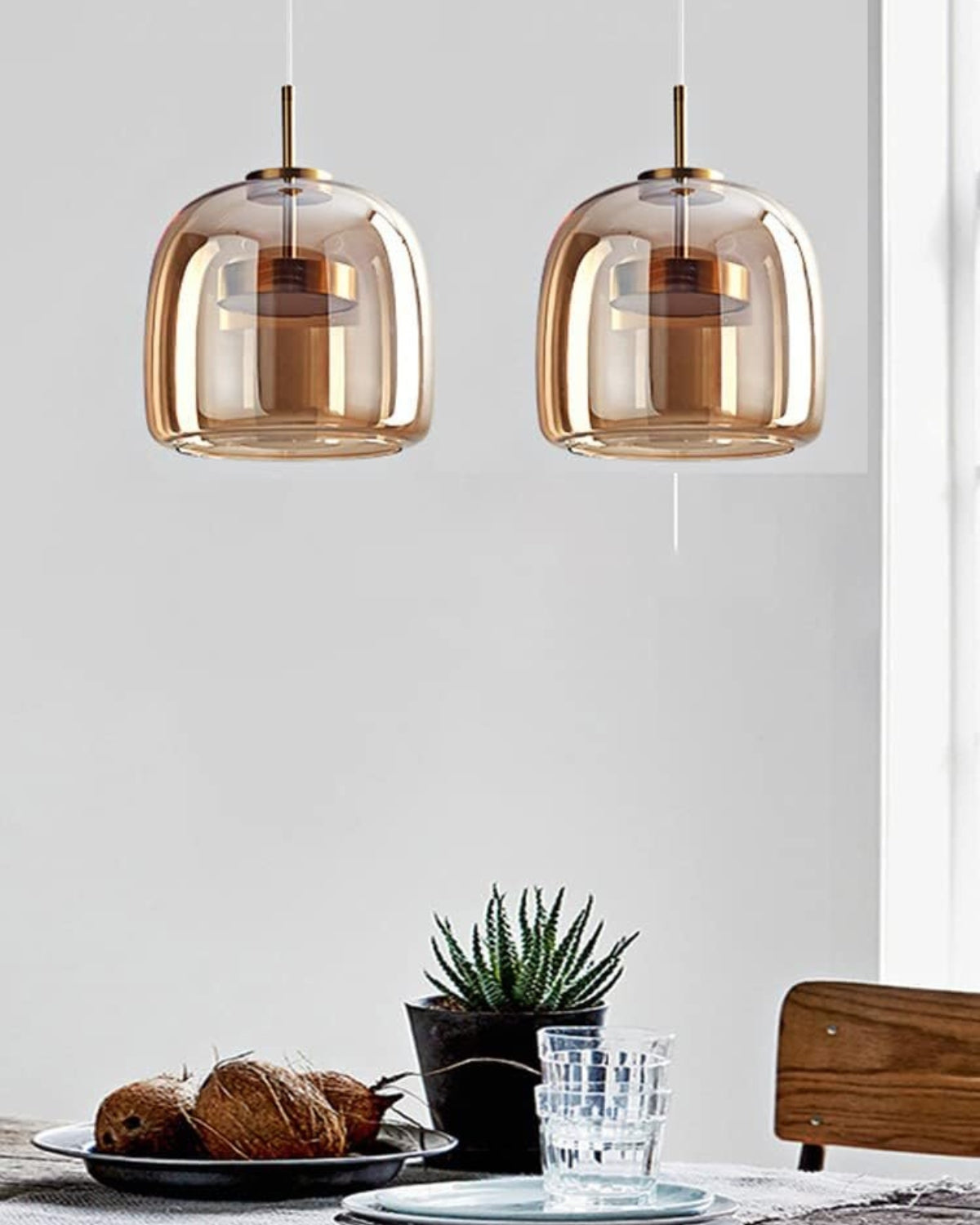 OmbraVetro: Designer Pendant Light made of Tinted Glass with Warm White LED Light – for Living Room & Dining Area