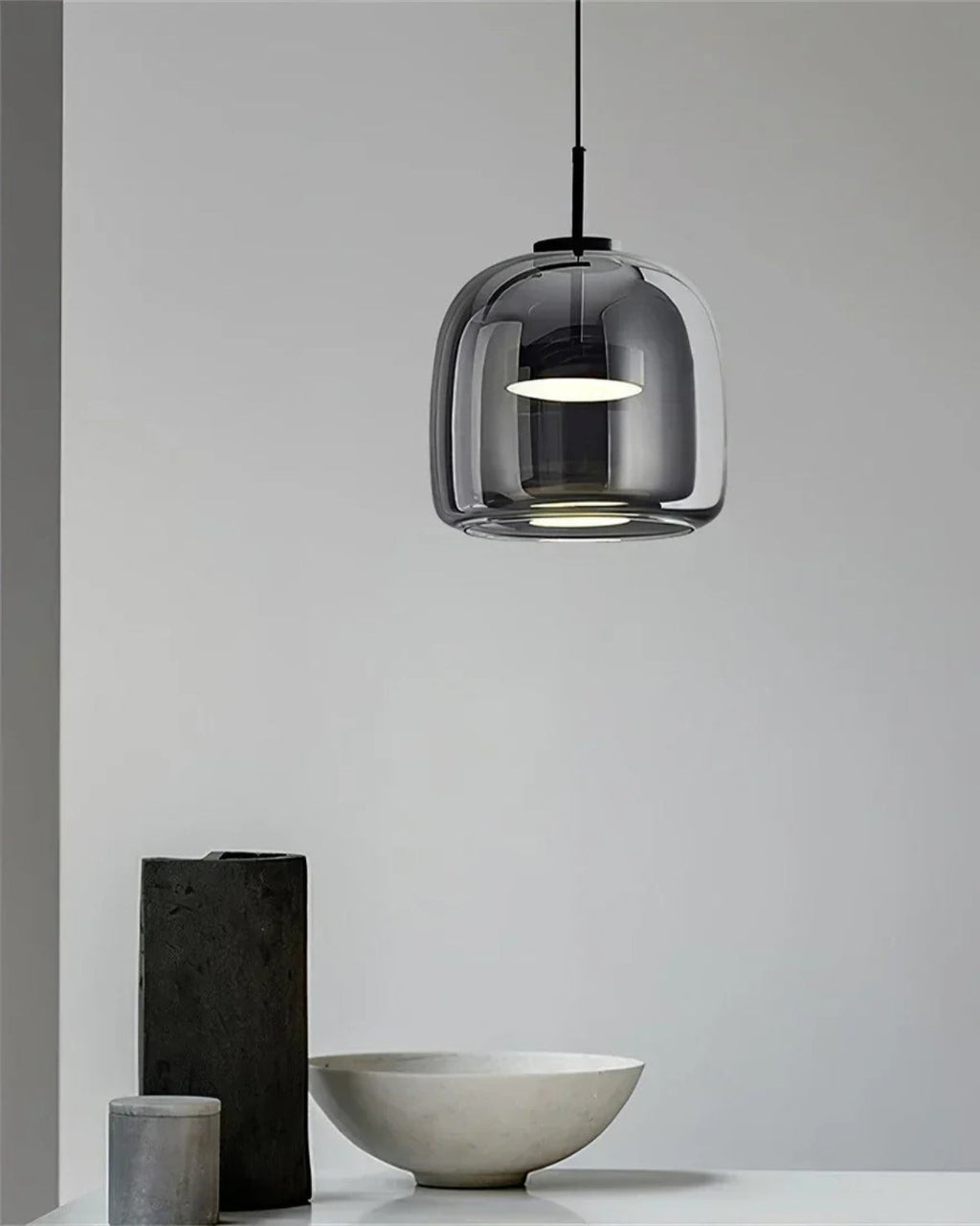 OmbraVetro: Designer Pendant Light made of Tinted Glass with Warm White LED Light – for Living Room & Dining Area
