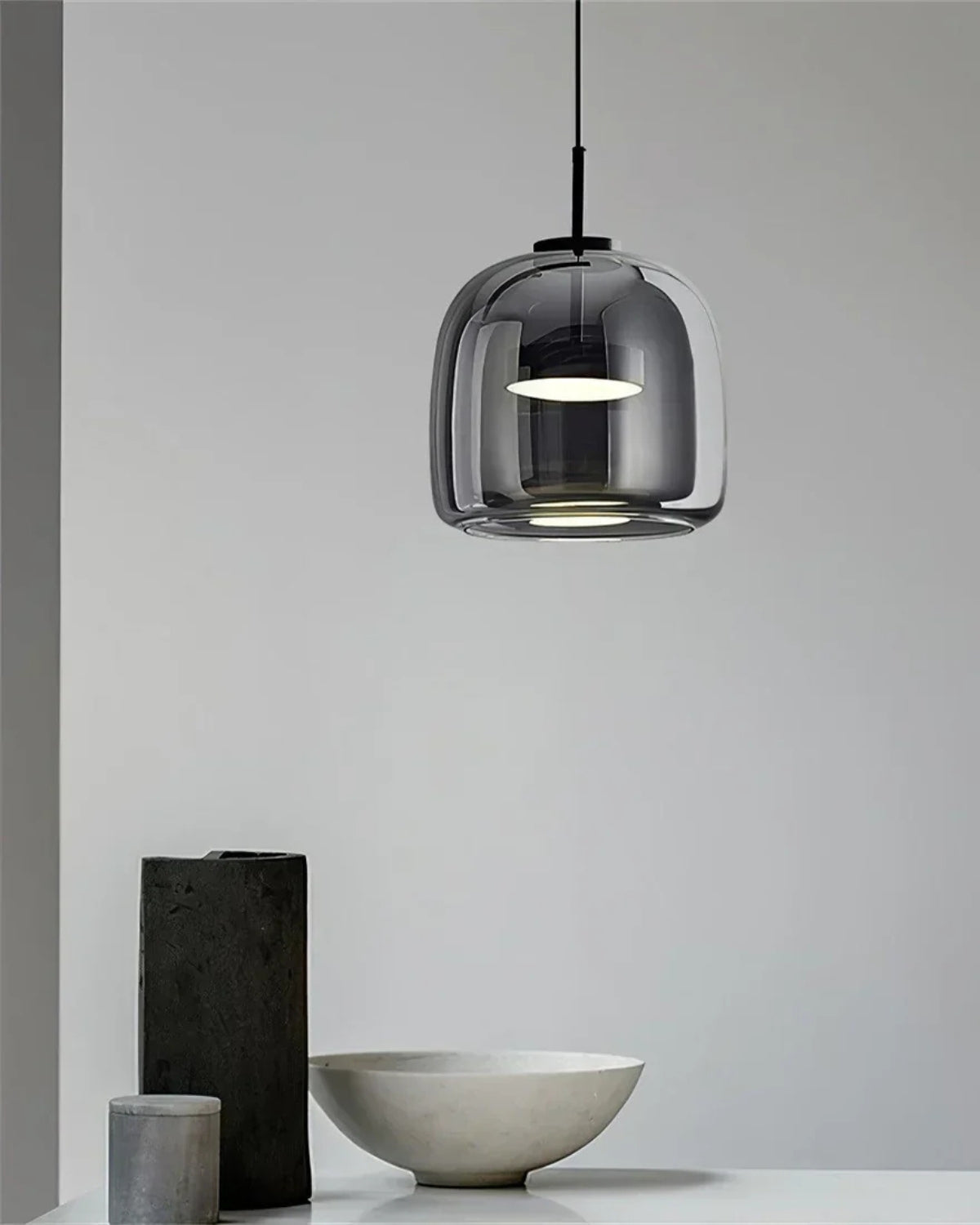 OmbraVetro: Designer Pendant Light made of Tinted Glass with Warm White LED Light – for Living Room & Dining Area
