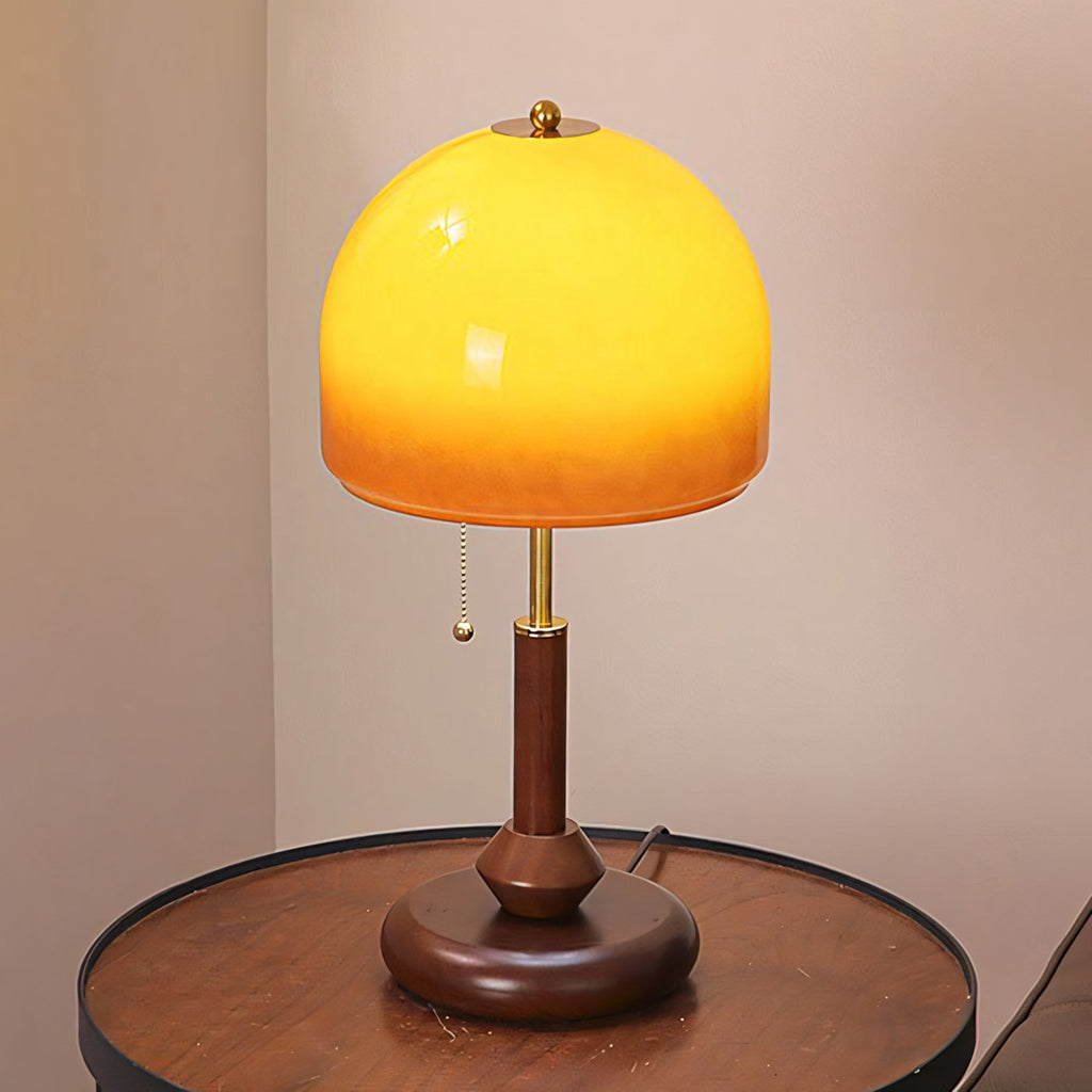 Ombrea Walnut & Glass Mushroom Table Lamp