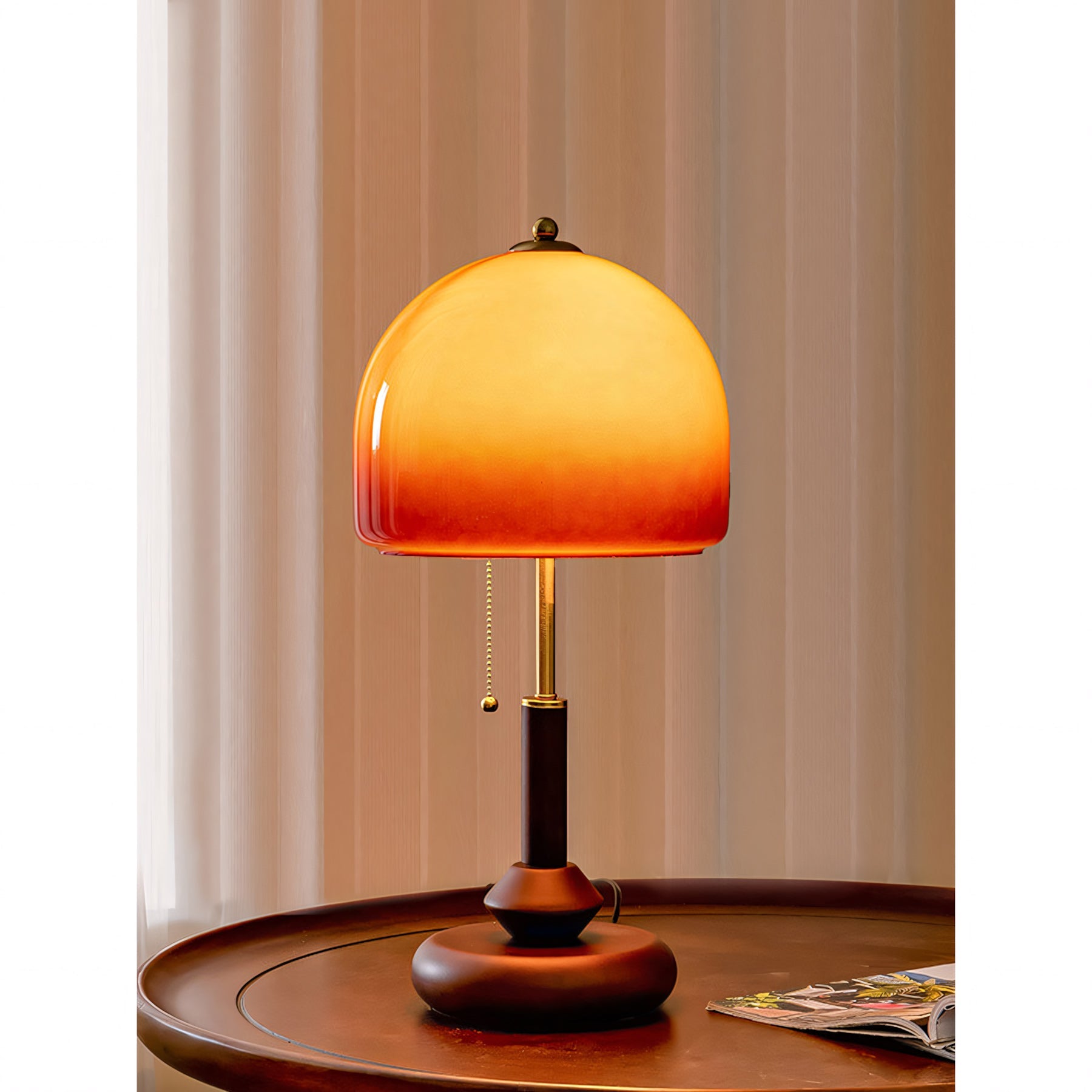 Ombrea Walnut & Glass Mushroom Table Lamp