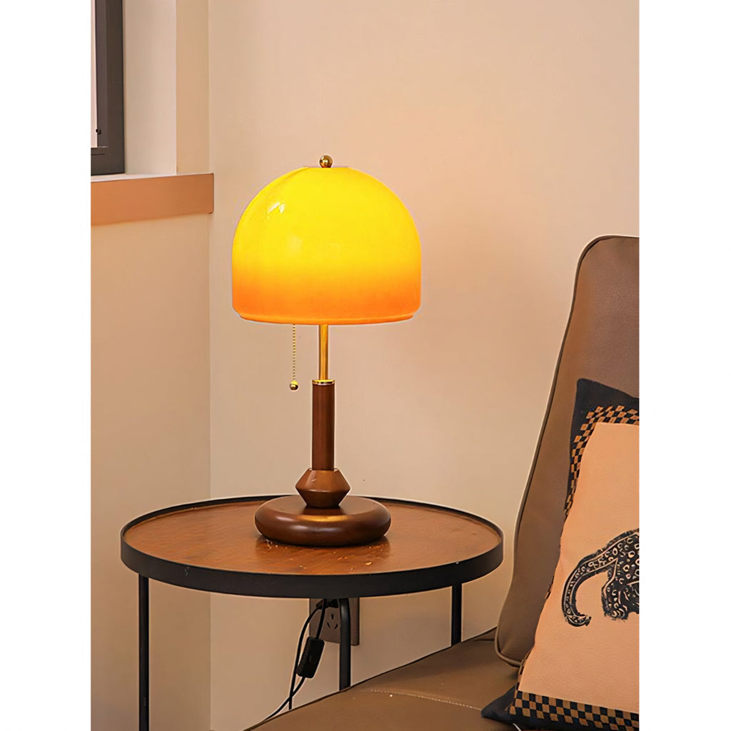 Ombrea Walnut & Glass Mushroom Table Lamp