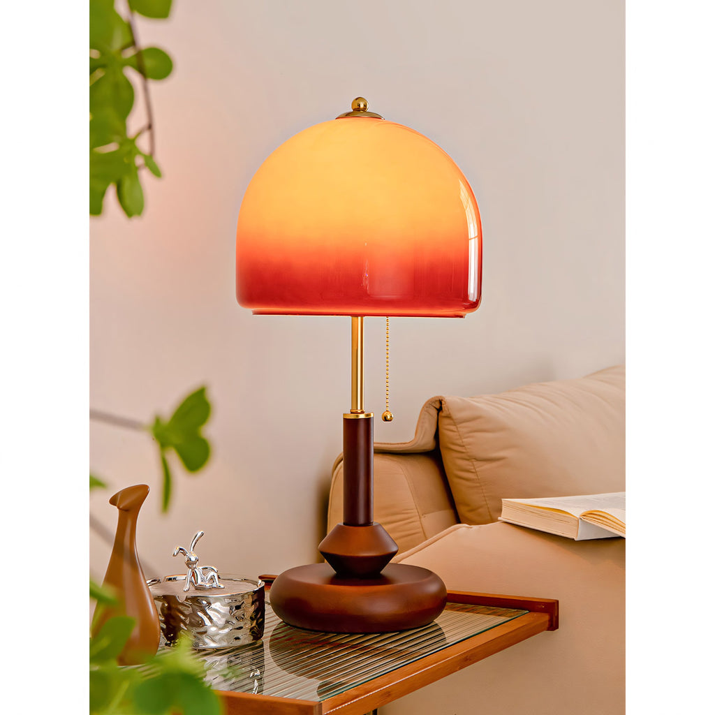Ombrea Walnut & Glass Mushroom Table Lamp