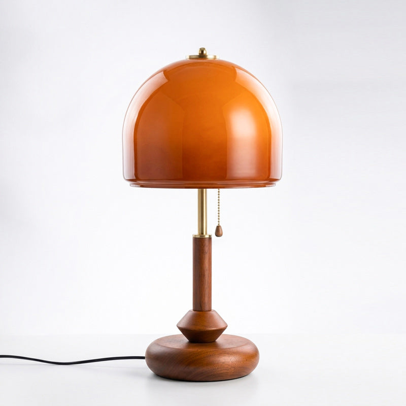 Ombrea Walnut & Glass Mushroom Table Lamp