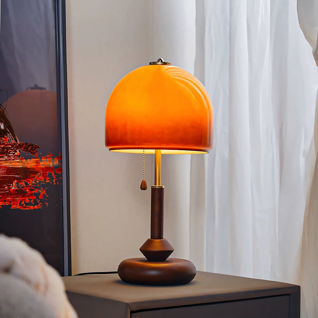 Ombrea Walnut & Glass Mushroom Table Lamp