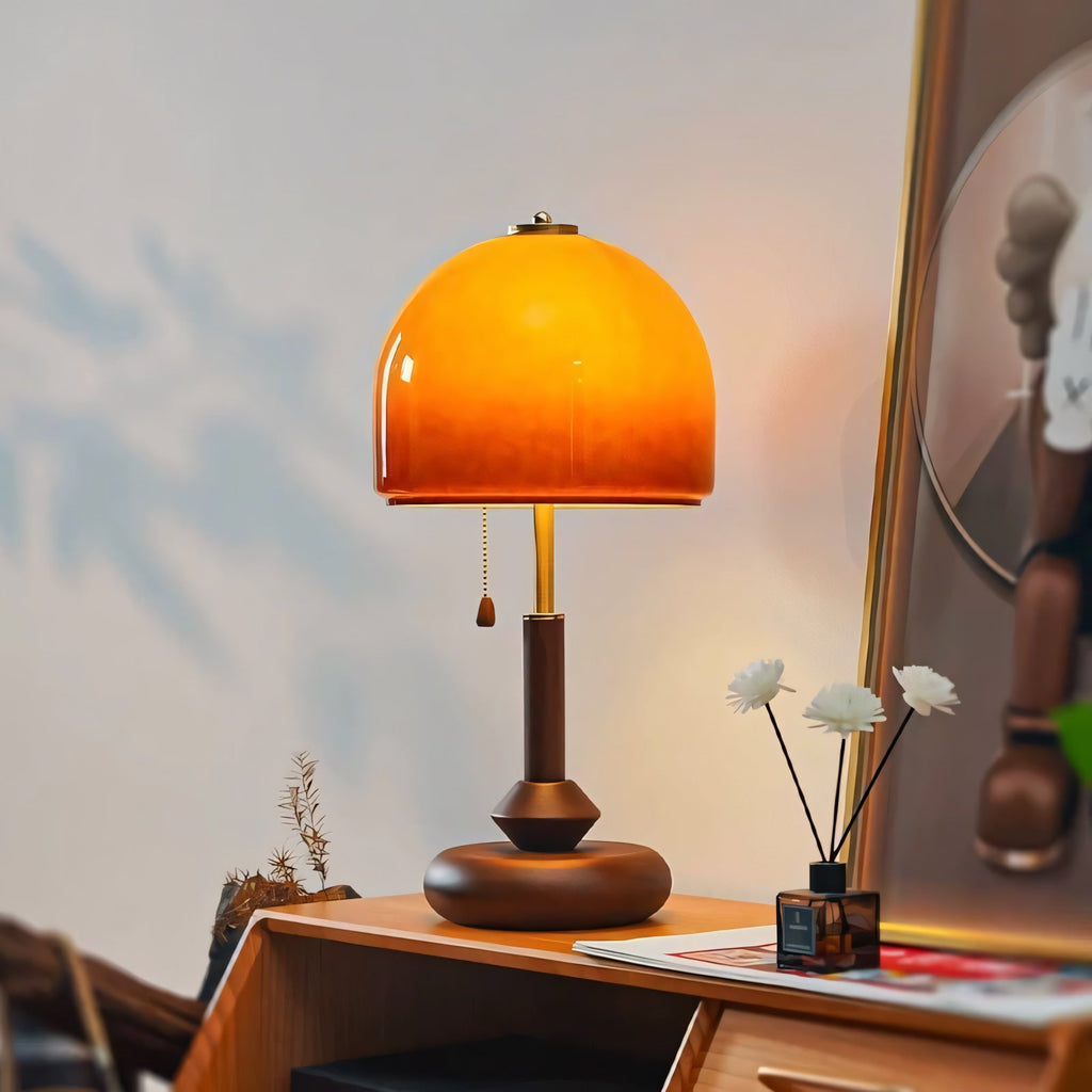 Ombrea Walnut & Glass Mushroom Table Lamp