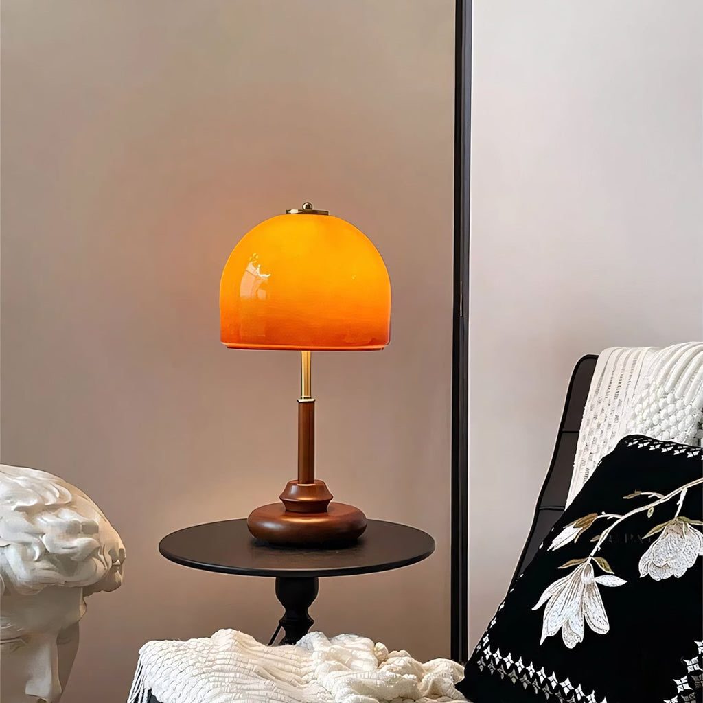 Ombrea Walnut & Glass Mushroom Table Lamp