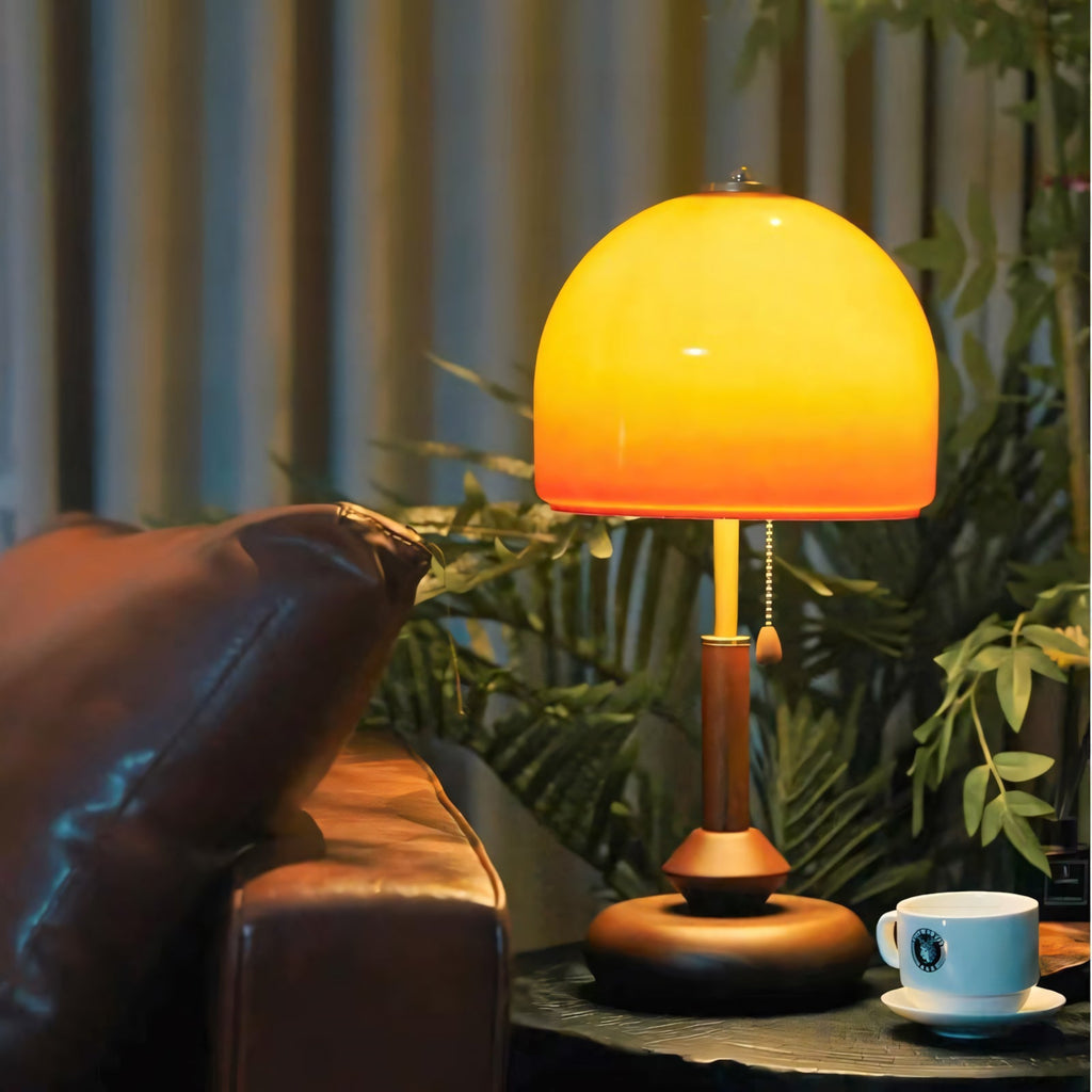 Ombrea Walnut & Glass Mushroom Table Lamp