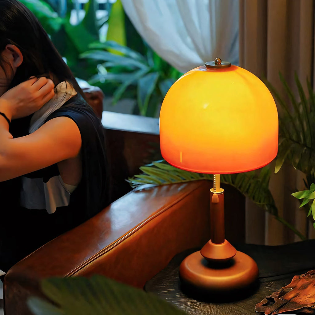 Ombrea Walnut & Glass Mushroom Table Lamp