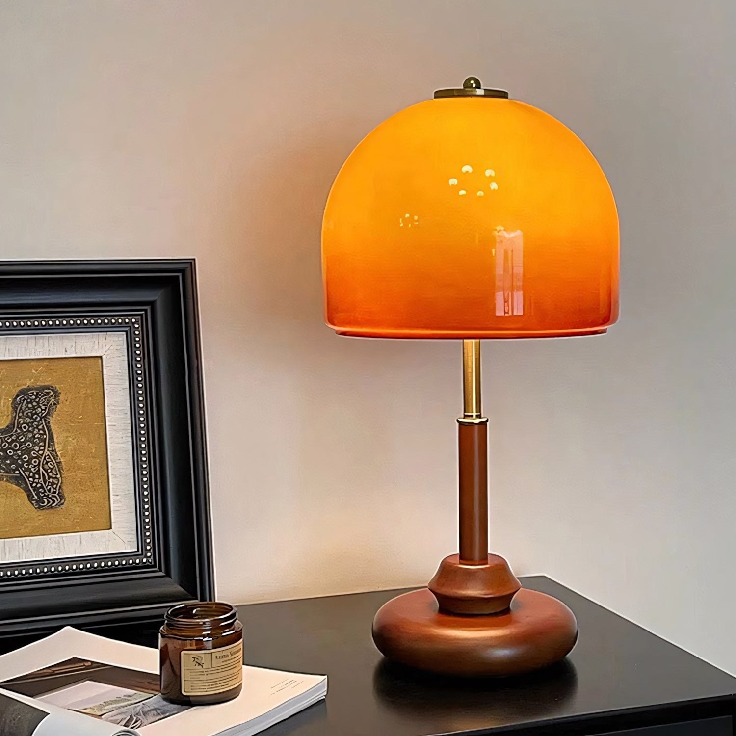 Ombrea Walnut & Glass Mushroom Table Lamp