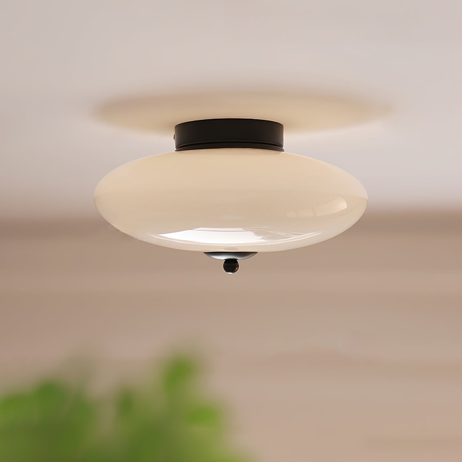 Opal Flush Glass & Iron Ceiling Light