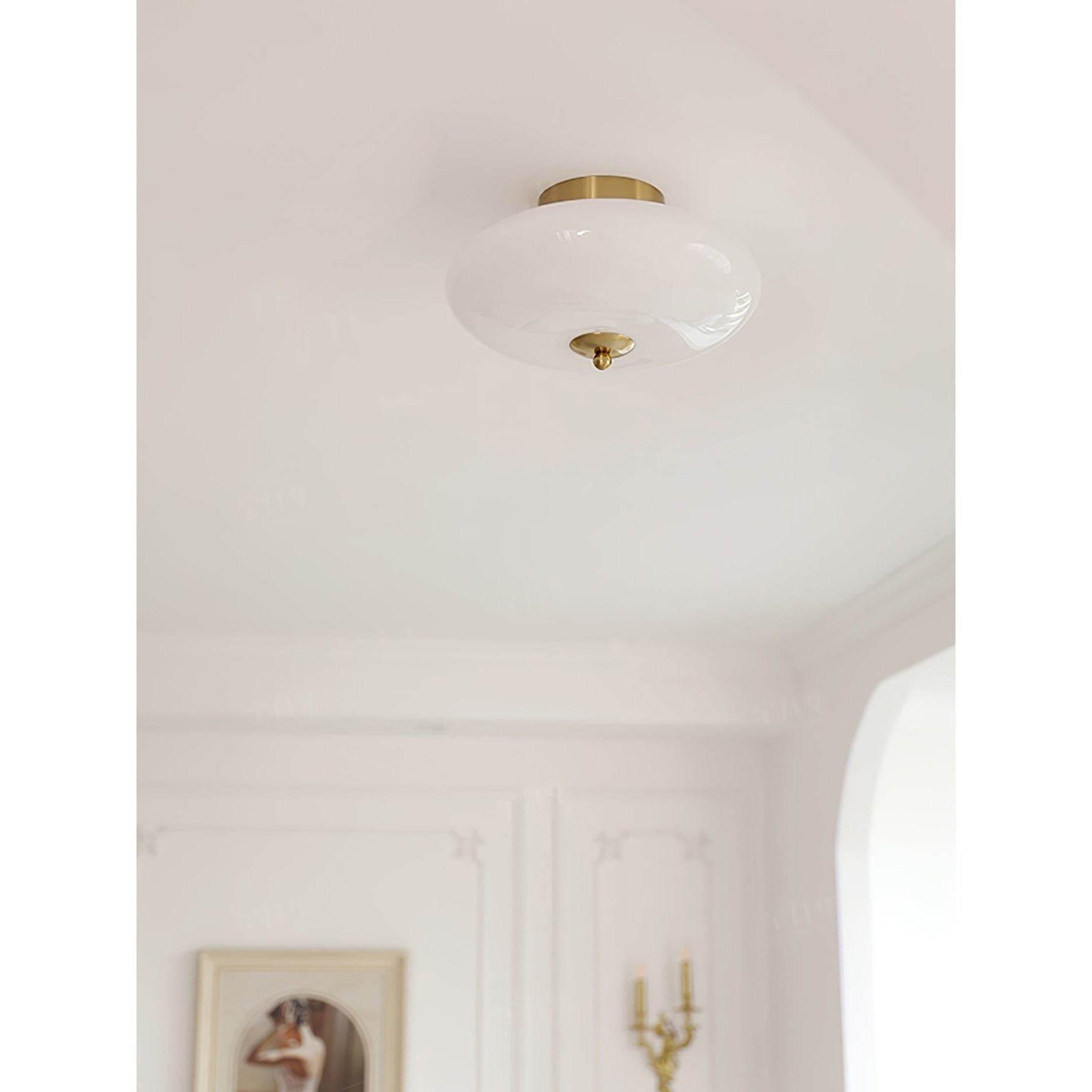 Opal Flush Glass & Iron Ceiling Light