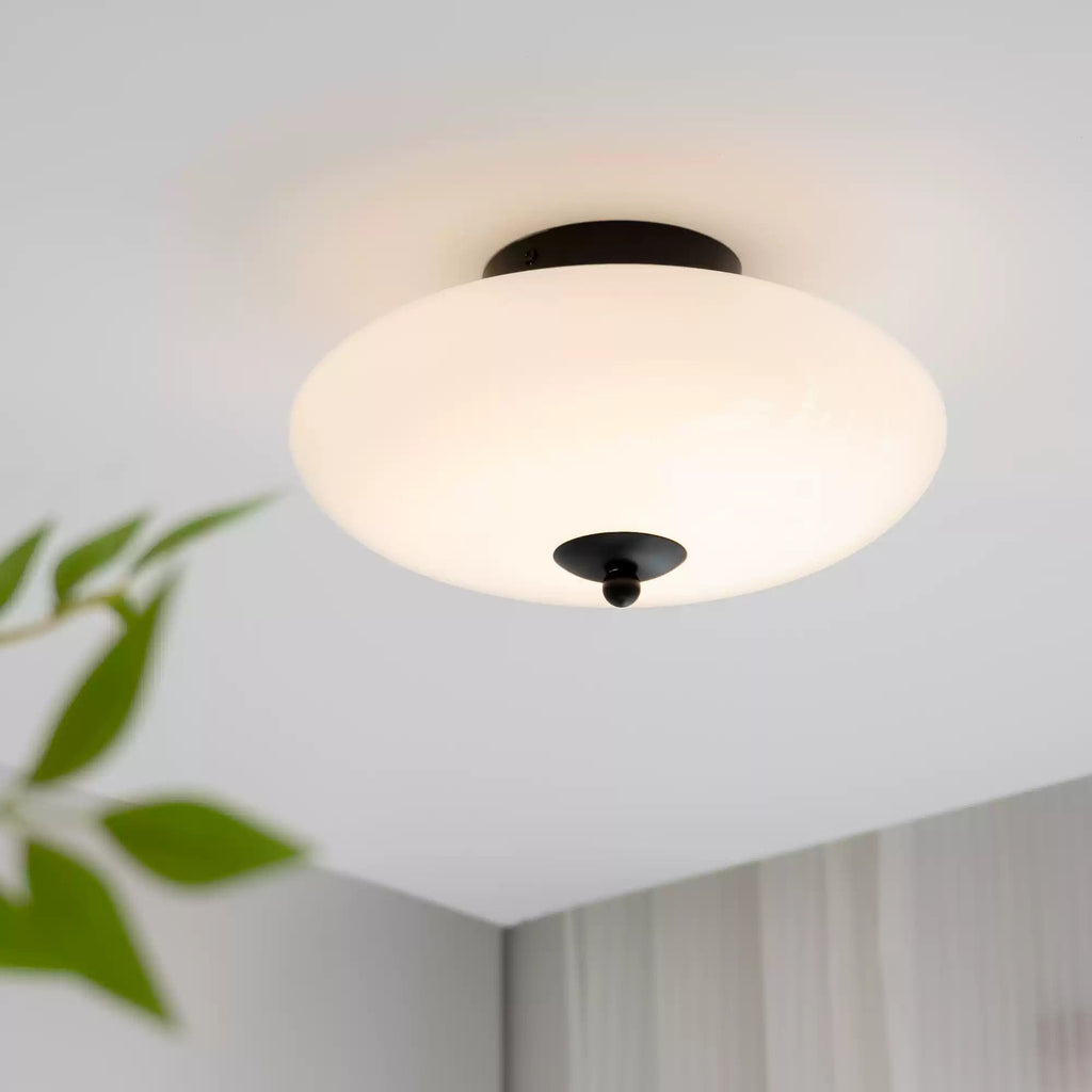 Opal Flush Glass & Iron Ceiling Light