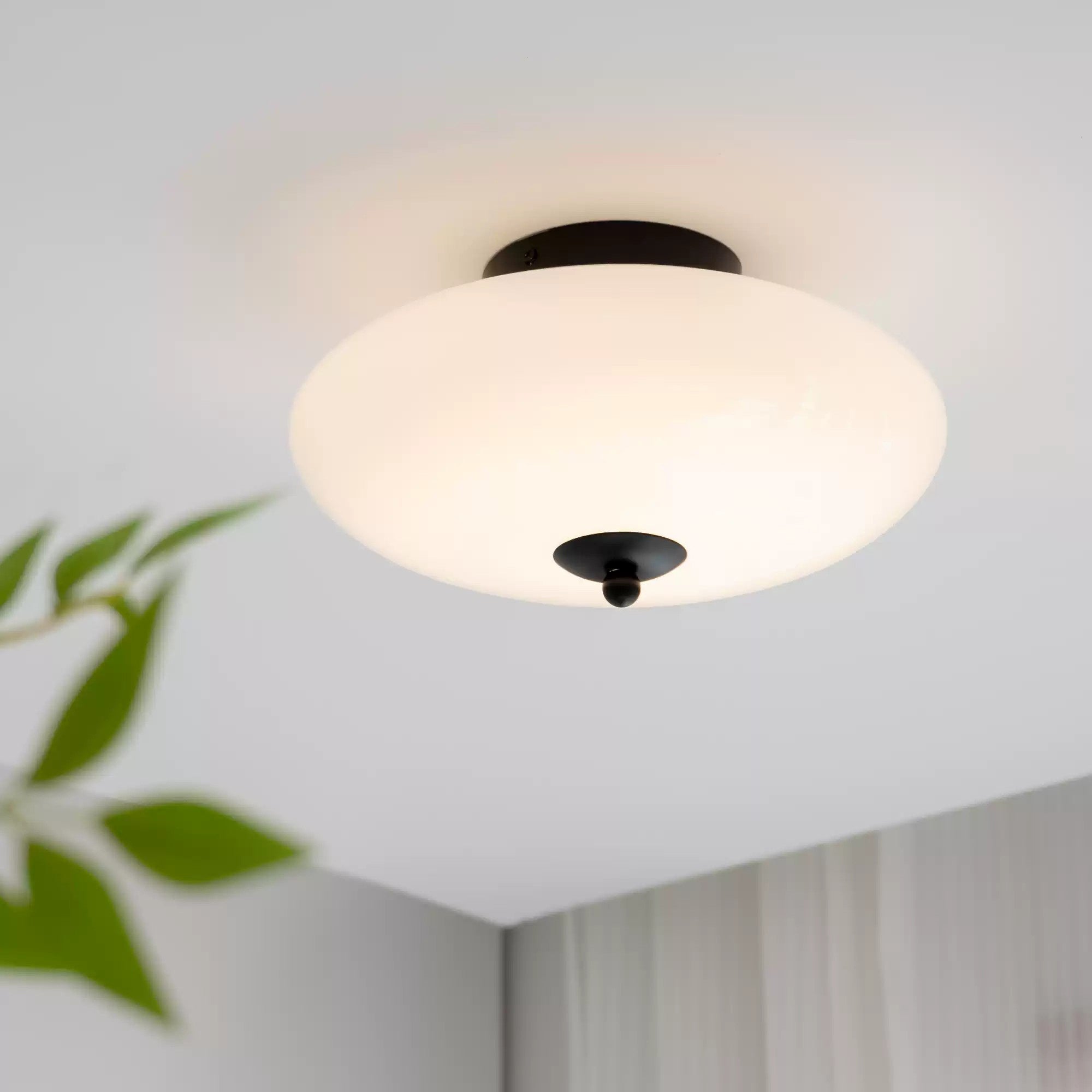 Opal Flush Glass & Iron Ceiling Light